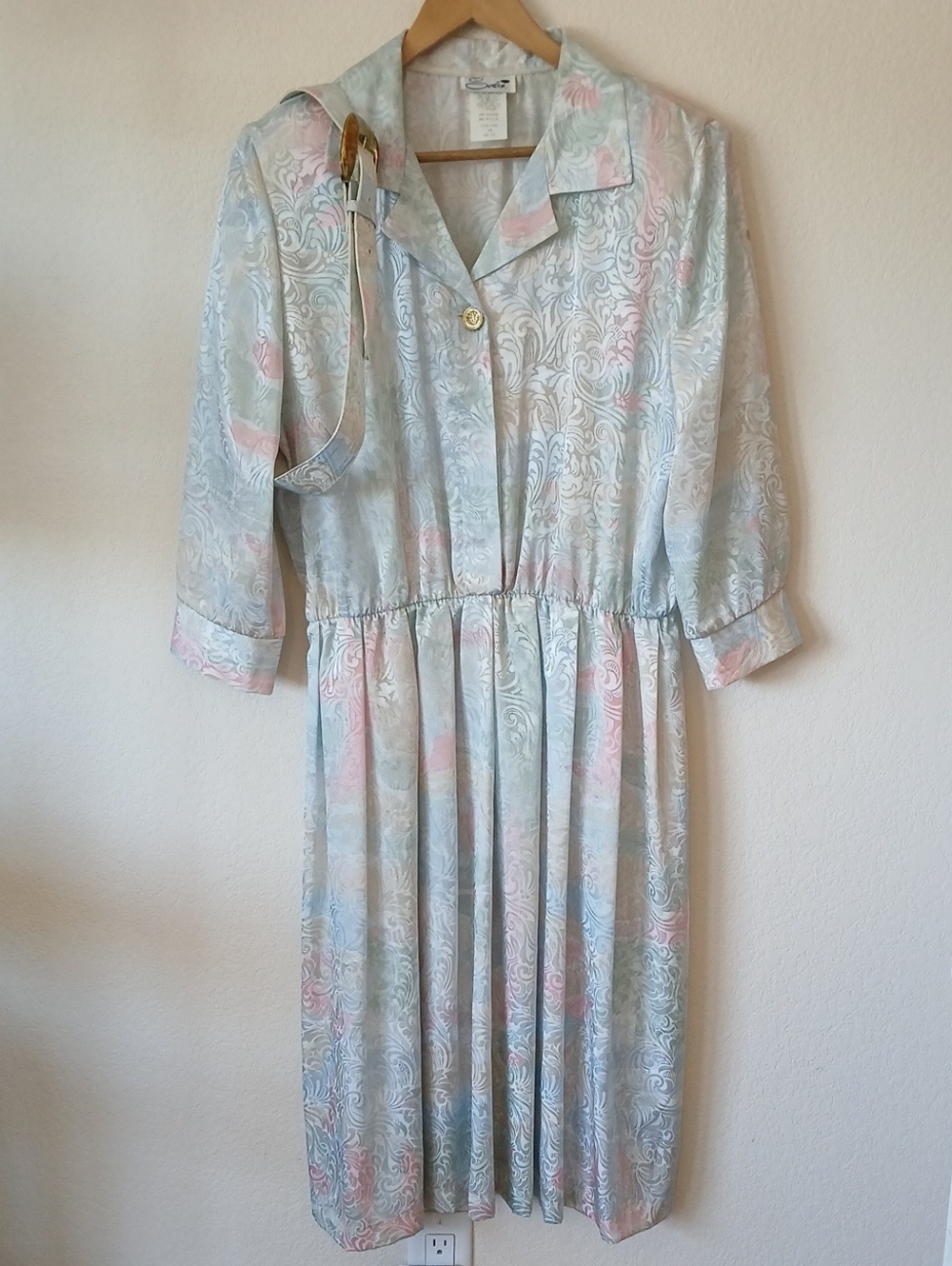 Vintage Serbin Irridescent Blouson Dress With Belt 80s 90s